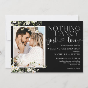 Black White Floral Casual Wedding Just Love Invitation