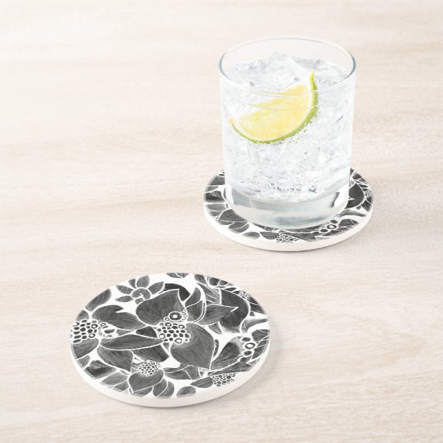 Black White floral Coaster (Side)