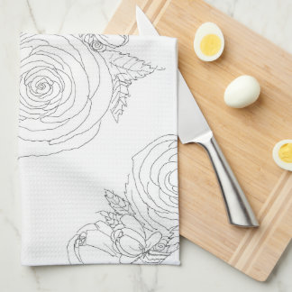 Black & white floral collection tea towel