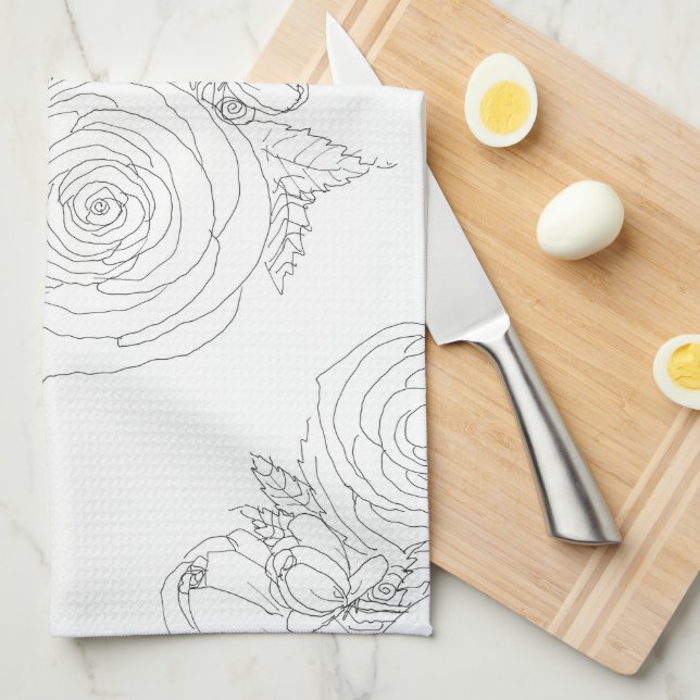 Black & white floral collection tea towel (Quarter Fold)