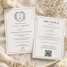 Black & White Floral Crest Qr Wedding All in one