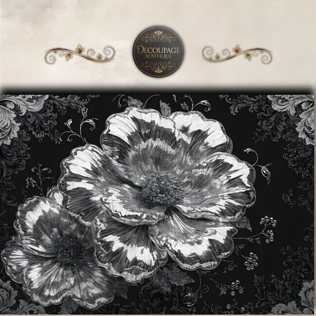 Black White Floral Damask Decoupage Tissue Paper (Black White Floral Damask Decoupage Tissue Paper)