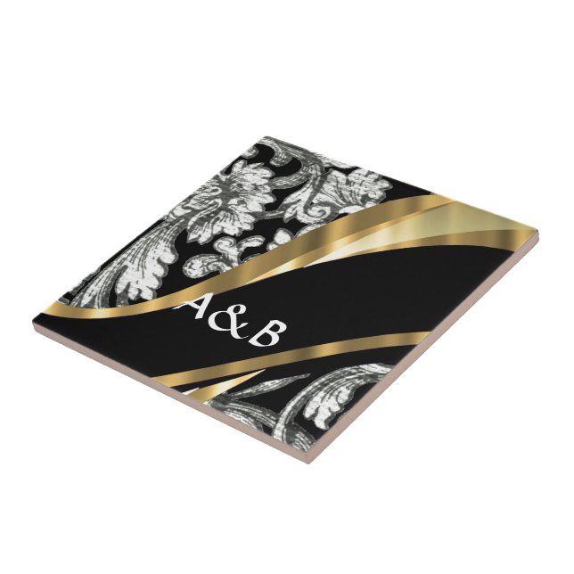 Black & white floral damask tile (Side)