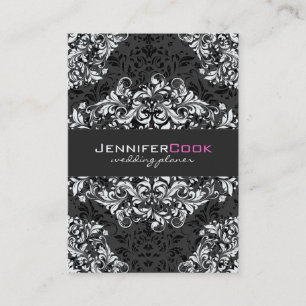 Black & White Floral Damasks 3 Wedding Planner Business Card