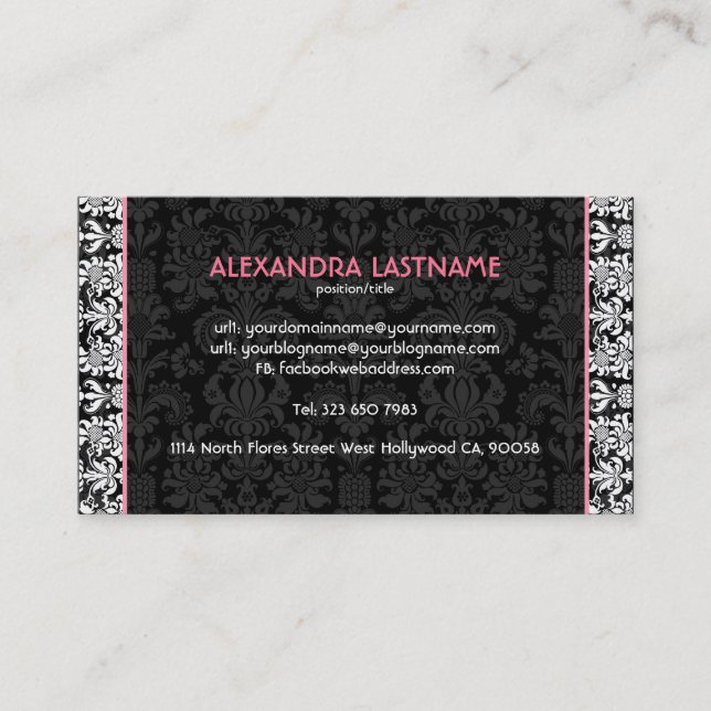 Black & White Floral Damasks Customised Business Card (Front)