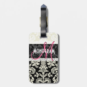 Black & White Floral Damasks Customised Luggage Tag