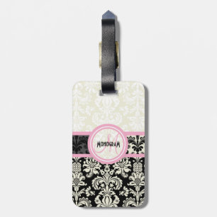 Black & White Floral Damasks Customised Luggage Tag