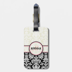 Black & White Floral Damasks Customised Luggage Tag