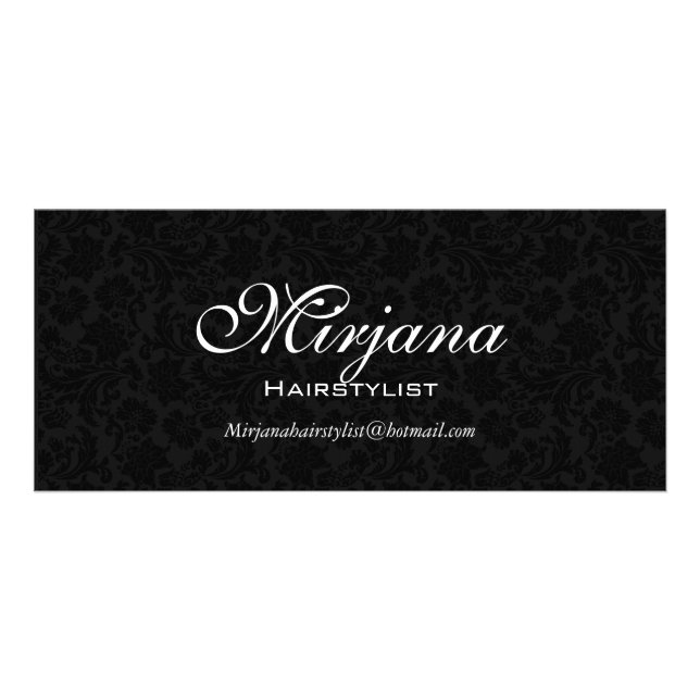 Black & White Floral Damasks Hairstylist Services Rack Card (Front)