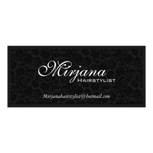 Black & White Floral Damasks Hairstylist Services Rack Card (Front)