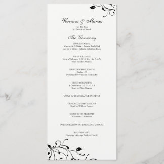 Black & White Floral Decal Wedding Program Programme