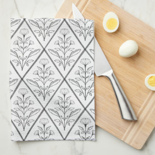 Black & White Floral Diamond Kitchen Towel