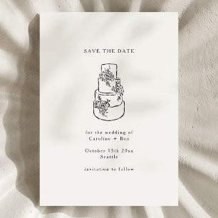 Black White Floral Doodle Minimalist Wedding Cake Save The Date