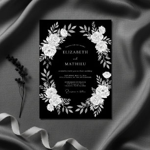 Black White Floral Elegance Wedding Invitation