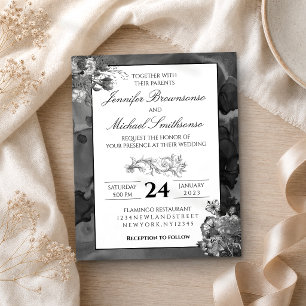 Black White floral Elegant Wedding Budget Flyer