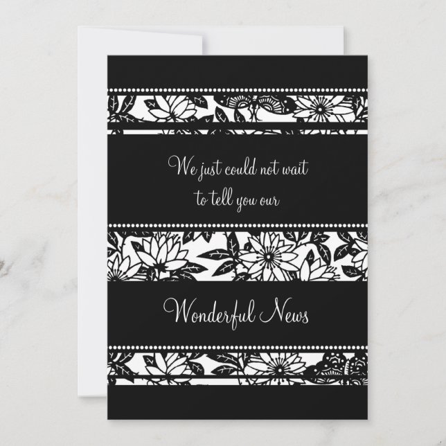 Black White Floral Elopement Announcement Cards (Front)