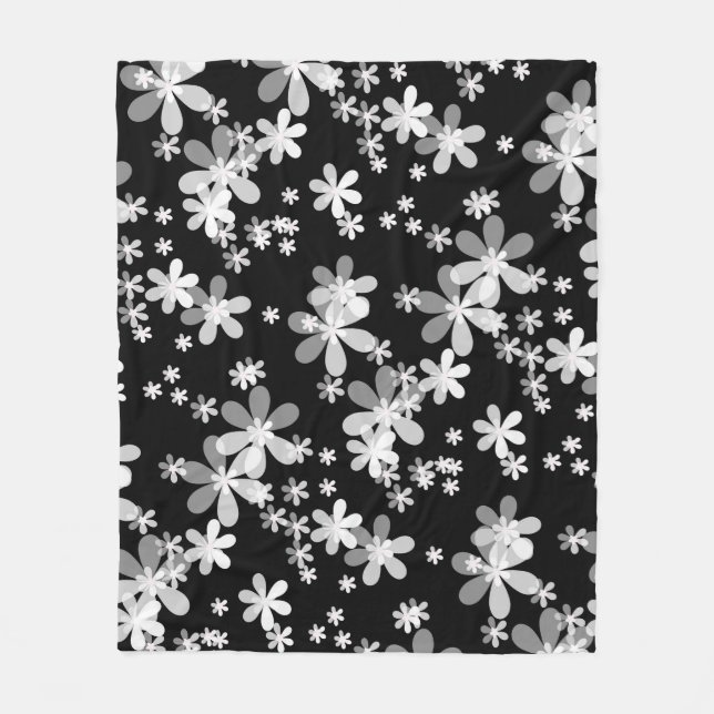 black white floral fleece blanket (Front)