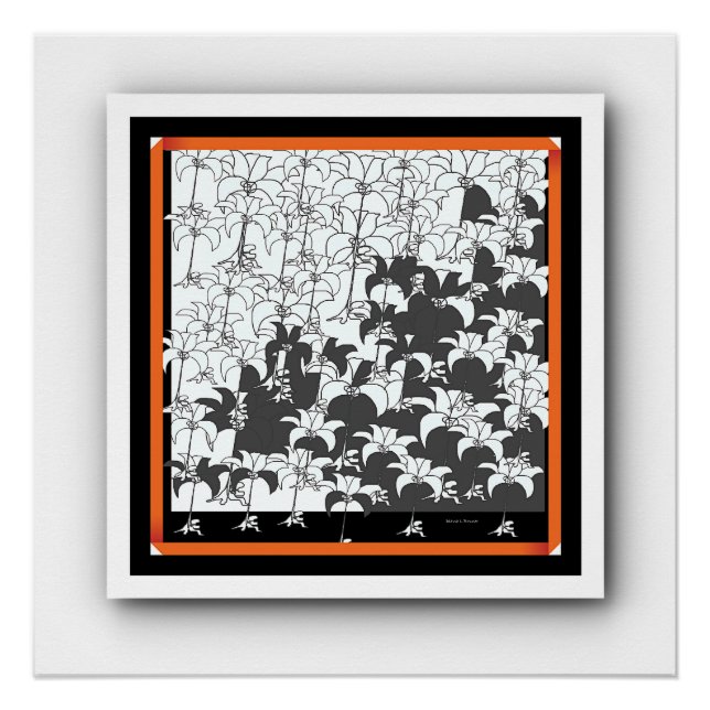 Black White Floral Flower  Poster (Front)