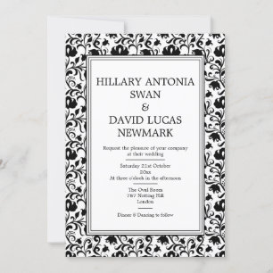 Black & White Floral Frame Wedding Invitation