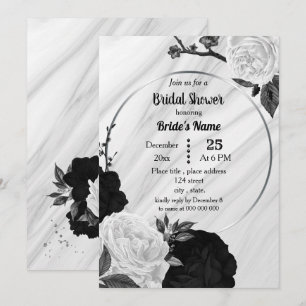 Black & white floral geometric bridal shower invitation