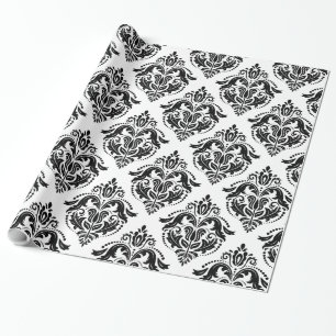 Black & White Floral Geometric Damasks Pattern Wrapping Paper