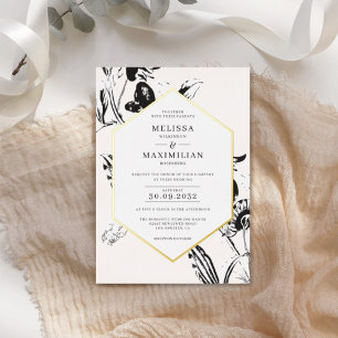 Black & White floral geometrical gold frame