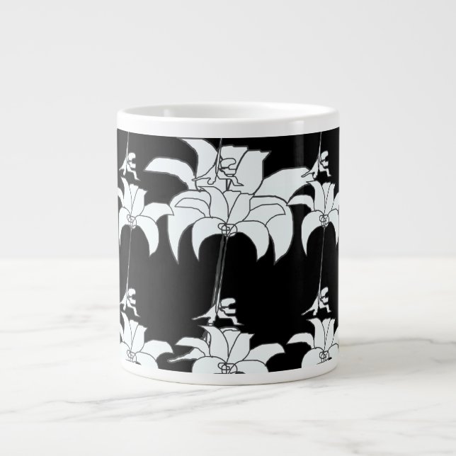  Black White Floral Gift Large Coffee Mug (Front)