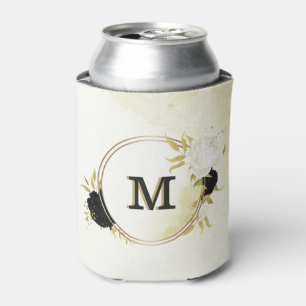 black & white floral gold  can cooler