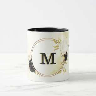 black & white floral gold mug