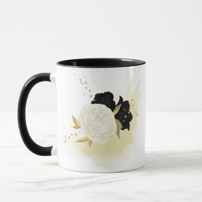 black & white floral gold  mug (Left)