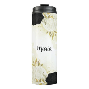 black & white floral gold  thermal tumbler