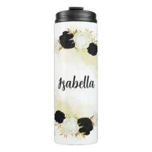 black & white floral gold thermal tumbler