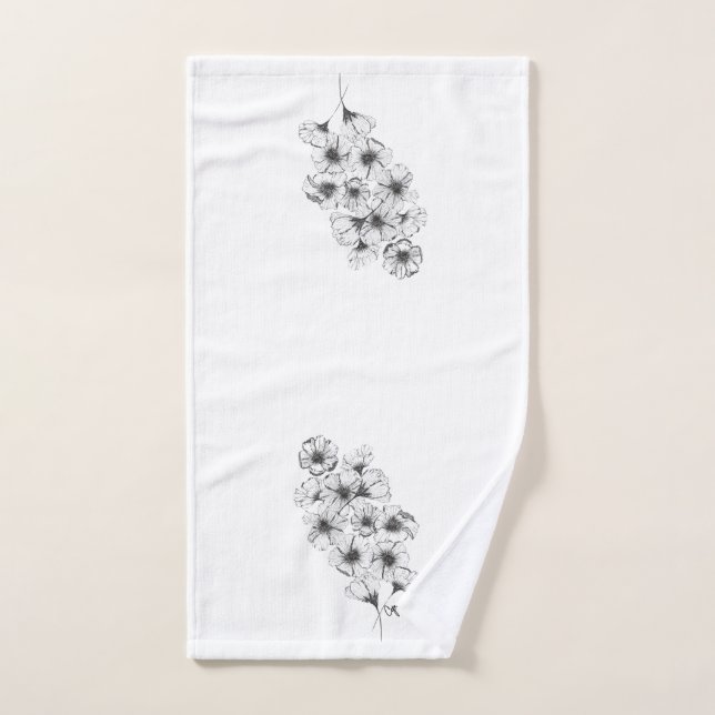 Black & White Floral Guest Towel (Hand Towel)