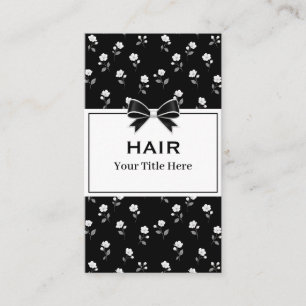 Black White Floral Hair Salon Hairdresser Stylist Business Card