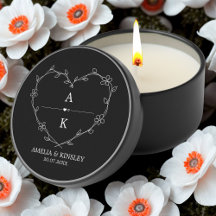 Black White Floral Heart Modern Monogram Wedding