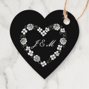 Black & White Floral Heart Wedding Favor Box Favour Tags