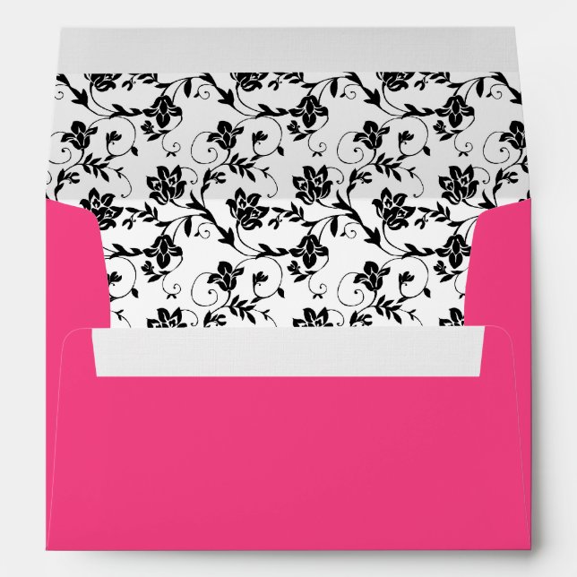 Black White Floral Hot Pink A7 Envelope (Back (Bottom))