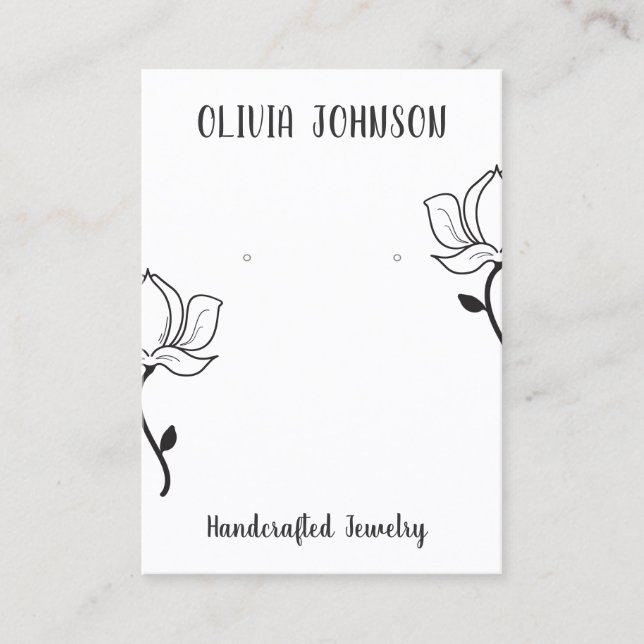 Black White Floral Jewellery Earring Display  Business Card (Front)