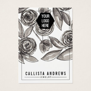 Black White Floral Keychain Logo Display Card