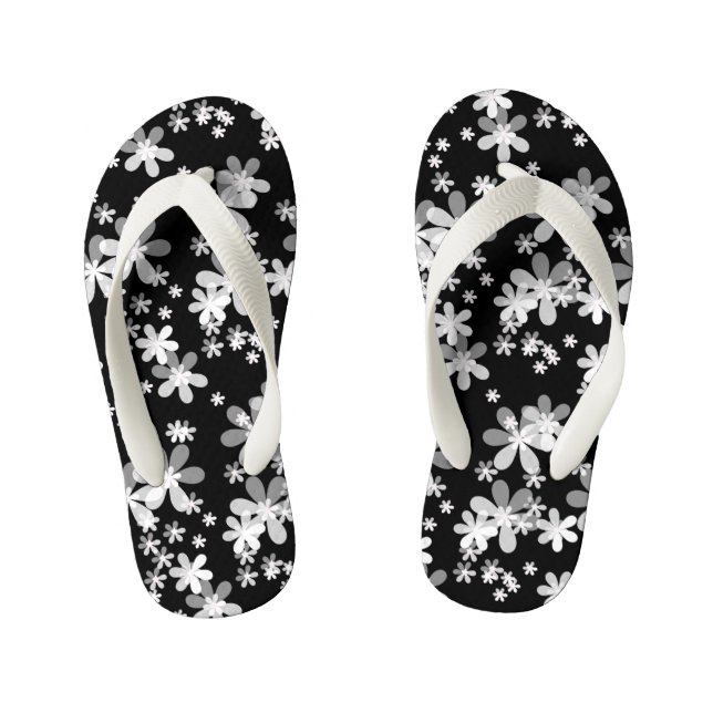 black white floral kid's jandals (Footbed)