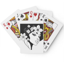 Black & White Floral Lady Poker Cards