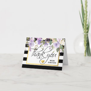 Black White Floral Lilac WEDDING Thank You PHOTO Card