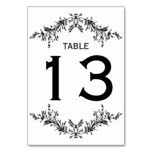Black White Floral Line Art Table Number