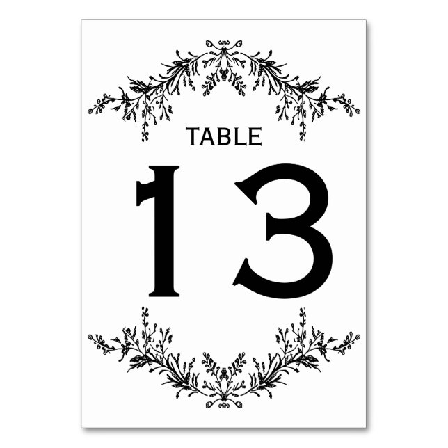 Black White Floral Line Art | Table Number (Front)
