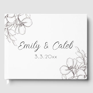 Black & White Floral Line Art Wedding Guest Book