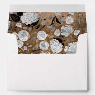 Black & White Floral Lined Faux Gold Self Address Envelopes