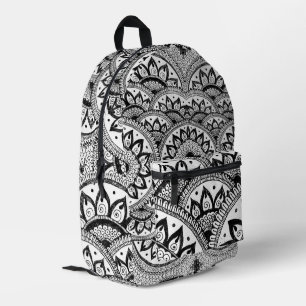 Black + White Floral Mandala Boho Chic Colorable Printed Backpack