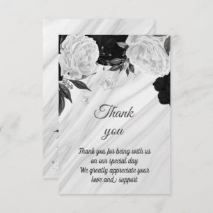 black & white floral marble  thank you card