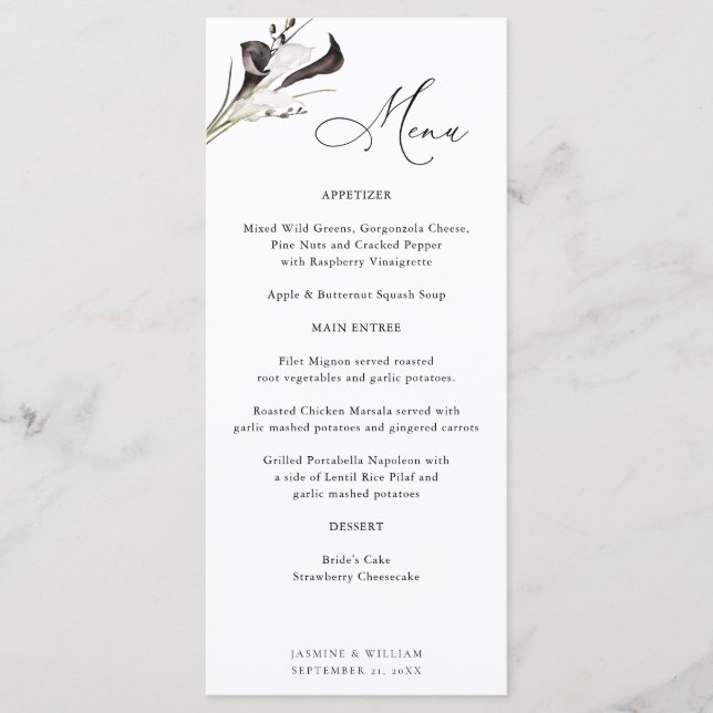 Black & White Floral Menu (Front)