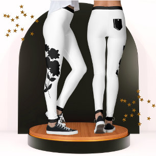 Black & White Floral Modern Chic Cute Trendy Leggings